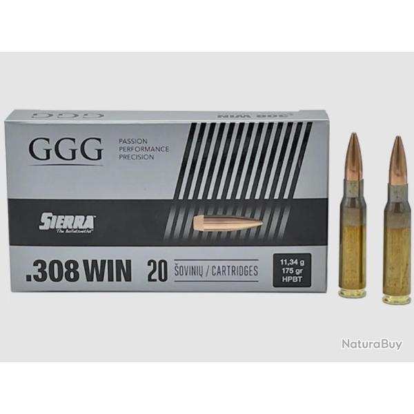 OP TLD-Poing - Munition GGG 308 Win. 11.34g 175gr HPBT x5 boites