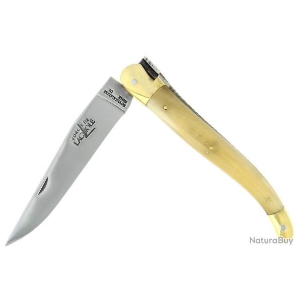 Couteau Pliant 1 pi�ce 12 cm en Corne Claire 2 mitres Laiton, abeille forg�e, lame T12, finition bri
