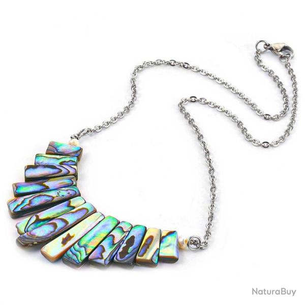 Collier chane avec lamelles de nacre abalone paua