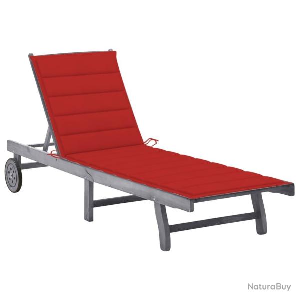 Transat chaise longue bain de soleil lit de jardin terrasse meuble d'ext�rieur avec coussin bois d'