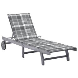 Transat chaise longue bain de soleil lit de jardin terrasse meuble d'ext&eacute;rieur avec coussin gris bo