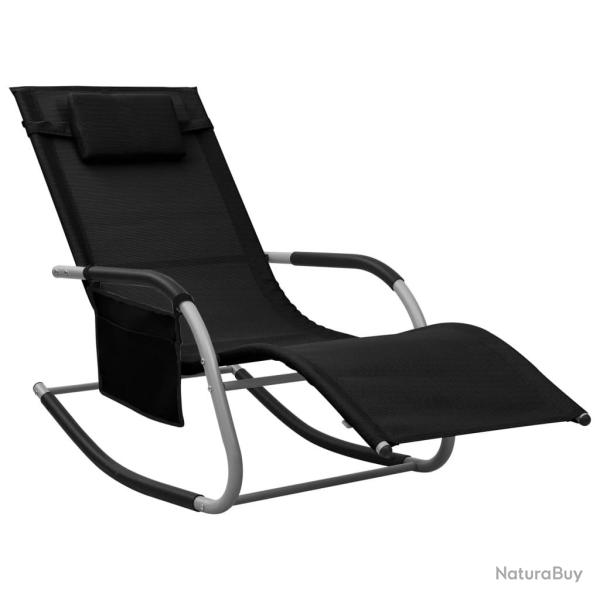 Transat chaise longue bain de soleil lit de jardin terrasse meuble d'ext�rieur textil�ne noir et gr