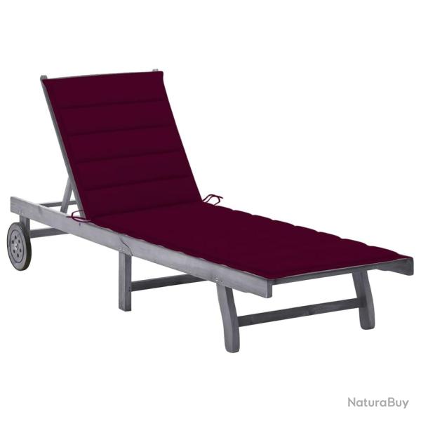 Transat chaise longue bain de soleil lit de jardin terrasse meuble d'ext�rieur avec coussin bois d'