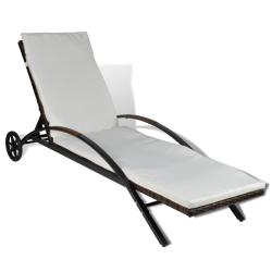 Transat chaise longue bain de soleil lit de jardin terrasse meuble d'ext&eacute;rieur avec coussin et roue