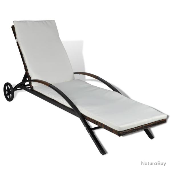 Transat chaise longue bain de soleil lit de jardin terrasse meuble d'extrieur avec coussin et roue