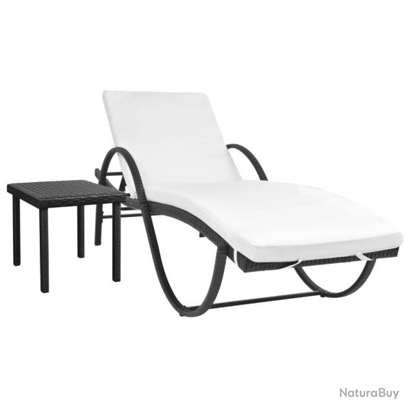 Transat chaise longue bain de soleil lit de jardin terrasse meuble d'ext�rieur avec coussin et tabl