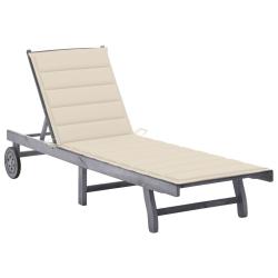 Transat chaise longue bain de soleil lit de jardin terrasse meuble d'ext&eacute;rieur avec coussin gris bo