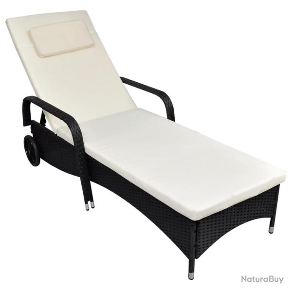 Transat chaise longue bain de soleil lit de jardin terrasse meuble d'ext�rieur avec coussin et roue