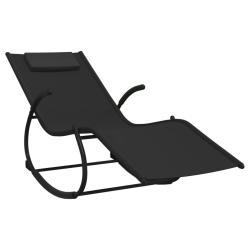 Transat chaise longue bain de soleil lit de jardin terrasse meuble d'ext&eacute;rieur &agrave; bascule noir acier
