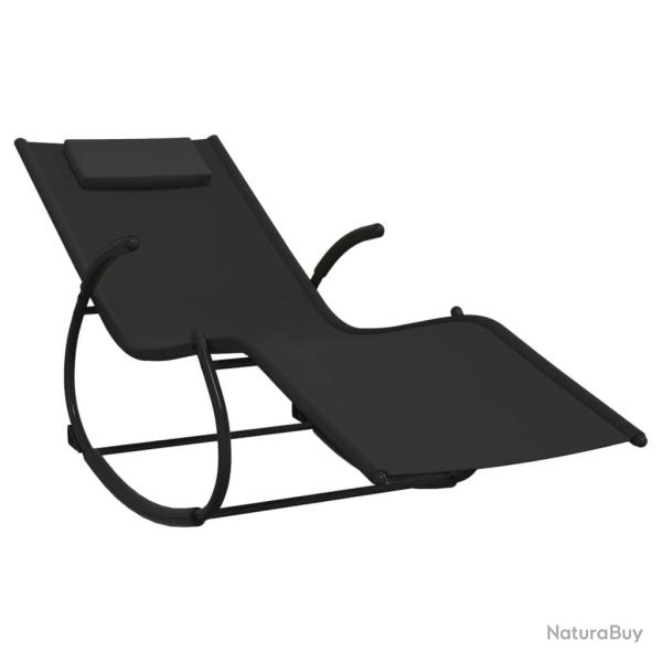 Transat chaise longue bain de soleil lit de jardin terrasse meuble d'ext�rieur � bascule noir acier