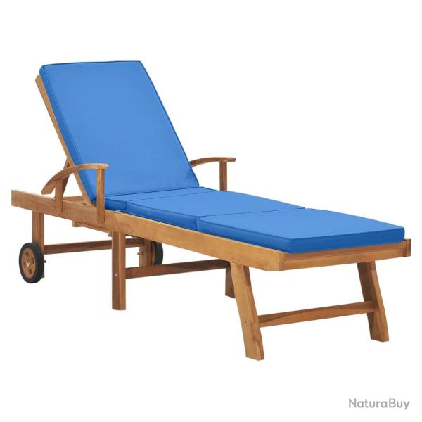 Transat chaise longue bain de soleil lit de jardin terrasse meuble d'ext�rieur avec coussin bois de