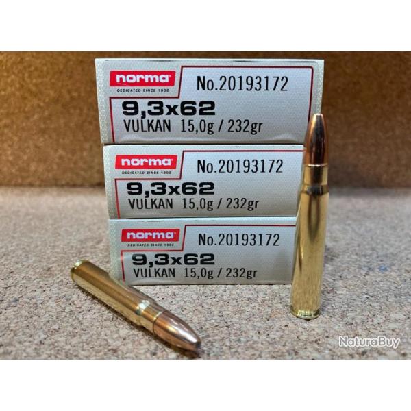 3 BOITES DE MUNITIONS NORMA  9.3X 62 VULKAN 15GR
