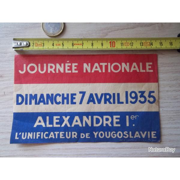 ancien autocollant pour la venue d'Alexandre 1� en 1935 assassin� en 1934 !!!