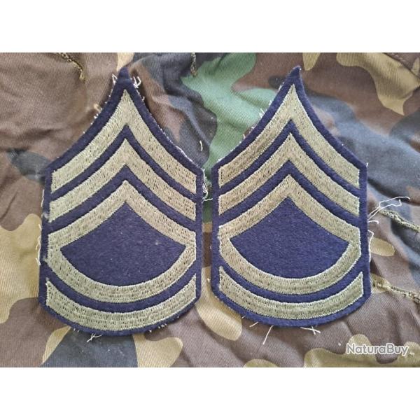 100% ORIGINAL X2 GALONS CHEVRONS troupe US ARMY Mle 1942 WW2 TECHNICAL SERGEANT OD7 militaria
