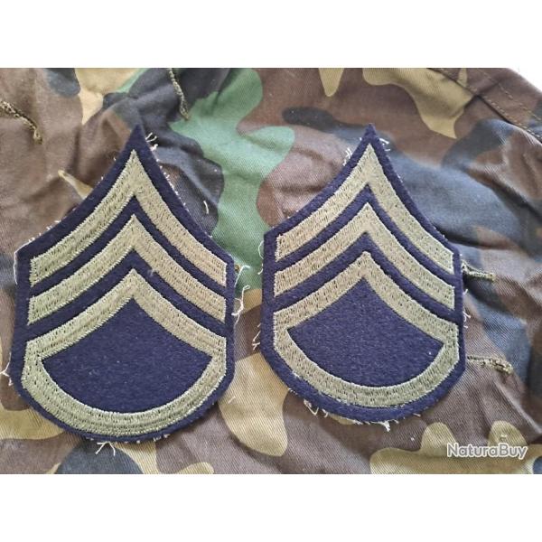 100% ORIGINAL X2 GALONS CHEVRONS troupe US ARMY Mle 1942 WW2 STAFF SERGEANT OD7 militaria