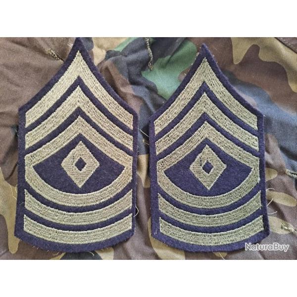 100% ORIGINAL X2 GALONS CHEVRONS troupe US ARMY Mle 1942 WW2 FIRST SERGEANT OD7 militaria