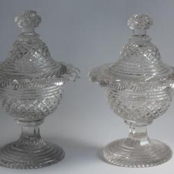 Paire drageoirs cristal taill&eacute; Charles X