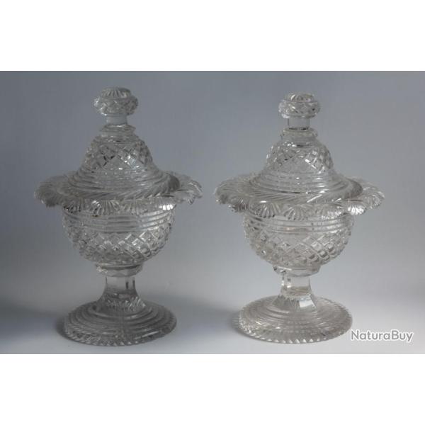 Paire drageoirs cristal taill� Charles X