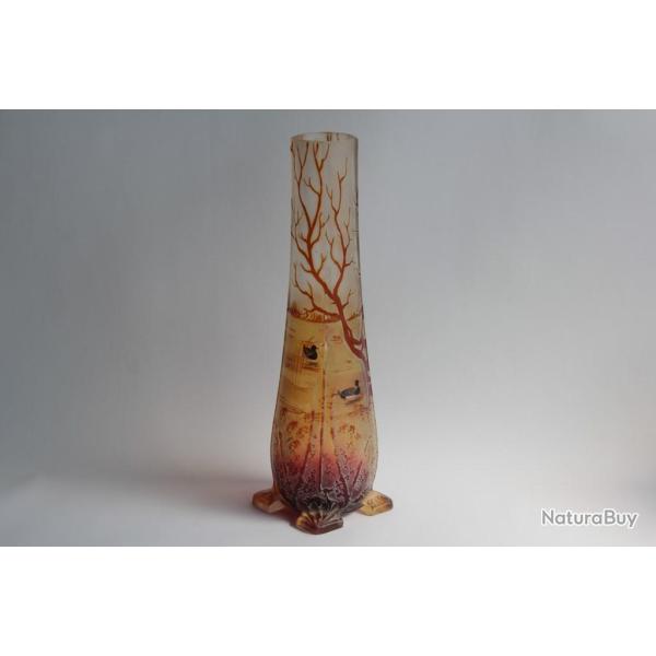 Vase verre �maill� 1900 Art Nouveau