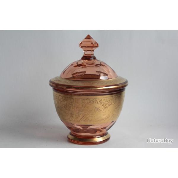 Bonbonni�re cristal ambre frise dor�e MOSER