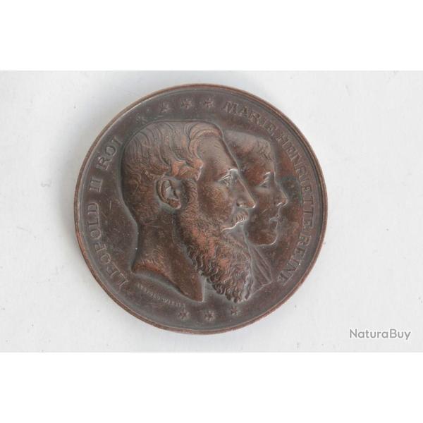 M�daille L�opold II Roi Marie Henriette Reine 1878 Belgique