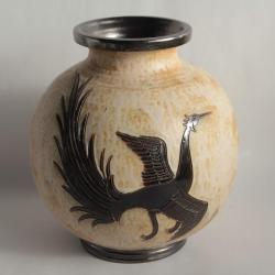 Grand vase grès Oiseau Roger GUERIN Bouffioulx Belgique