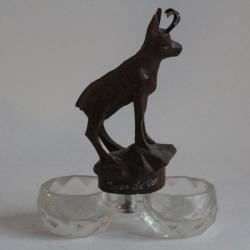 Salière verre Chamois bois sculpté Art populaire Suisse Forêt Noire