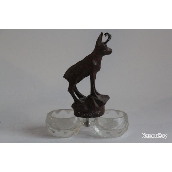 Sali�re verre Chamois bois sculpt� Art populaire Suisse For�t Noire