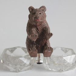 Salière verre Ours bois sculpté Art populaire Suisse Forêt Noire