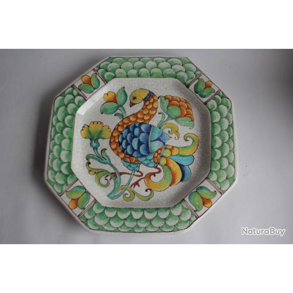 Romano INNOCENTI Plat octogonal c�ramique Italie 1960