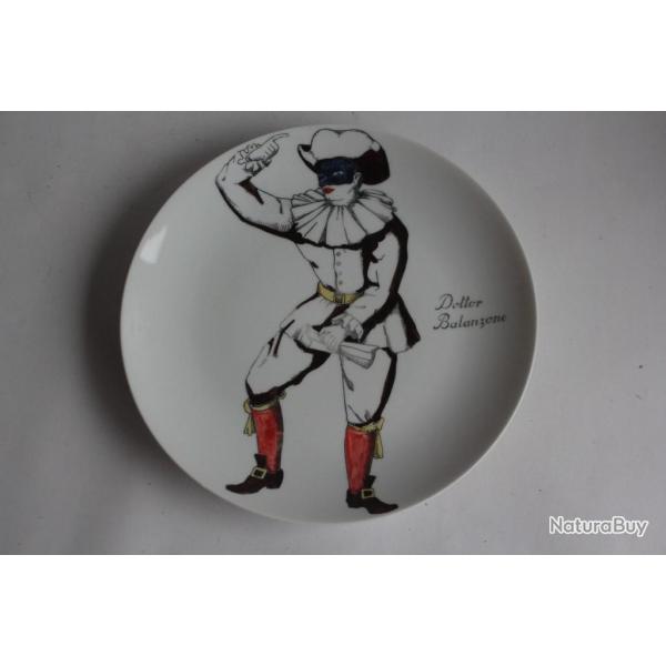 Piero FORNASETTI Assiette Dottor Balanzone Commedia Dell'arte Italie