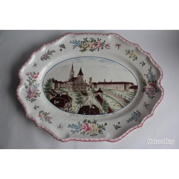 Grand plat fa�ence Zurich �glise du St Esprit et Grand H�pital � Bern