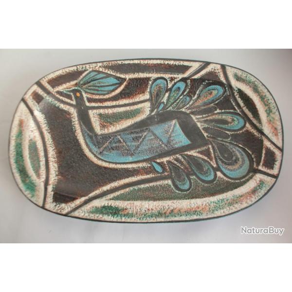 Marcel NOVERRAZ Grand plat c�ramique �maill�e Carouge Suisse