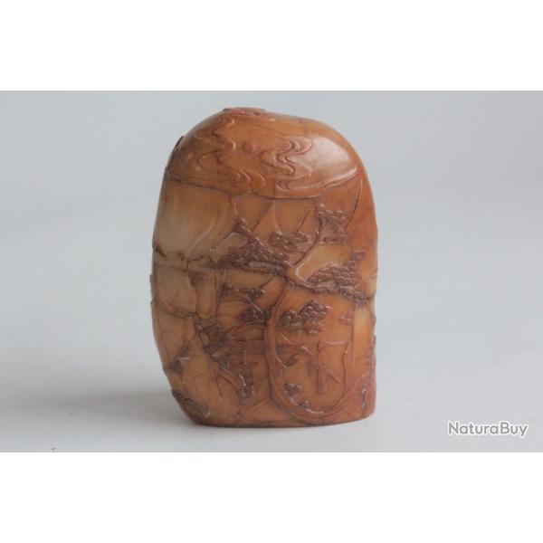 Sceau cachet st�atite Chine Chinese brown soapstone boulder seal