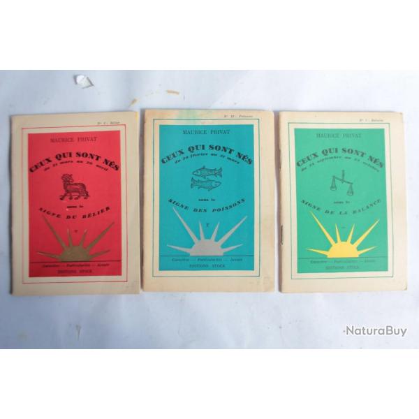 3 Livres Signe astrologique par Maurice Privat edition Stock 1937