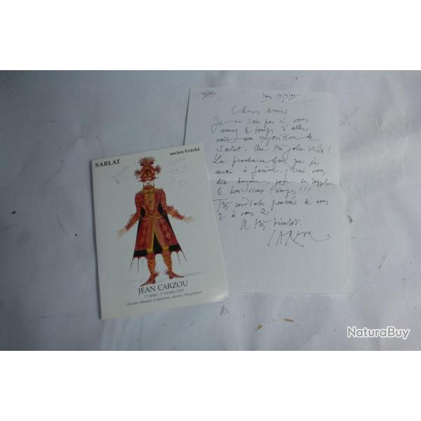 Carton d'invitation pour exposition Jean Carzou avec lettre Manuscrite