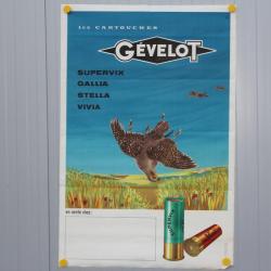 Affiche publicitaire lithographiée Les Cartouches Gévelot Chasse