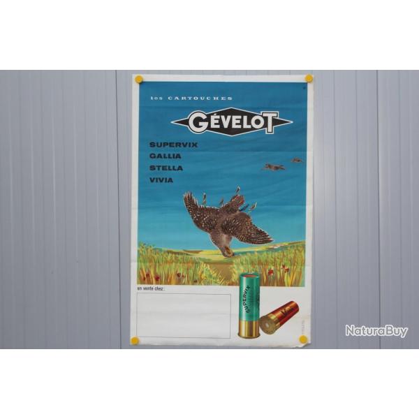 Affiche publicitaire lithographi�e Les Cartouches G�velot Chasse
