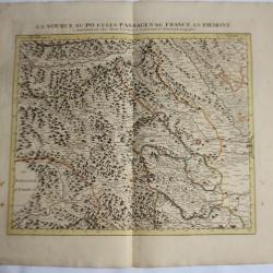 Carte Source du Po Passage France Piémont 1735 Covens Mortier