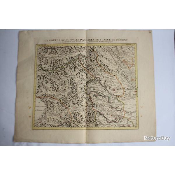 Carte Source du Po Passage France Pi�mont 1735 Covens Mortier