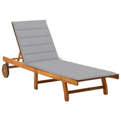 Transat chaise longue bain de soleil lit de jardin terrasse meuble d'ext&eacute;rieur avec coussin bois d'