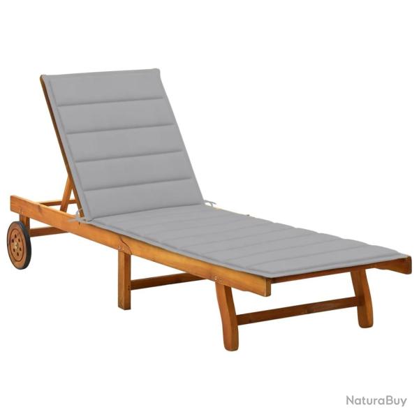 Transat chaise longue bain de soleil lit de jardin terrasse meuble d'extrieur avec coussin bois d'