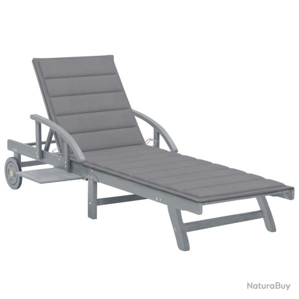 Transat chaise longue bain de soleil lit de jardin terrasse meuble d'ext�rieur avec coussin bois d'