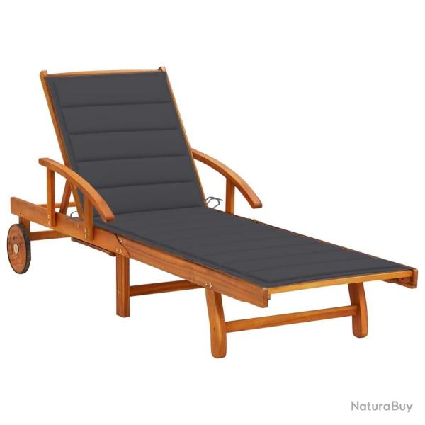 Transat chaise longue bain de soleil lit de jardin terrasse meuble d'ext�rieur avec coussin bois d'