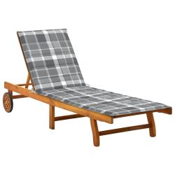 Transat chaise longue bain de soleil lit de jardin terrasse meuble d'ext&eacute;rieur avec coussin bois d'