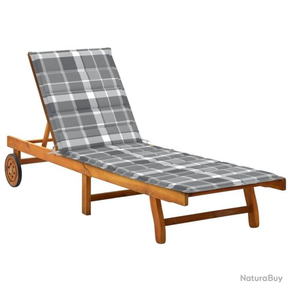 Transat chaise longue bain de soleil lit de jardin terrasse meuble d'extrieur avec coussin bois d'