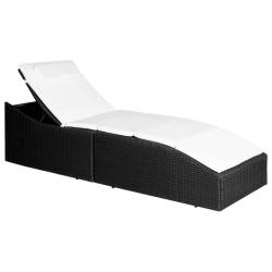 Transat chaise longue bain de soleil lit de jardin terrasse meuble d'ext&eacute;rieur avec coussin r&eacute;sine