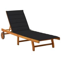 Transat chaise longue bain de soleil lit de jardin terrasse meuble d'ext&eacute;rieur avec coussin bois d'