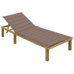 Transat chaise longue bain de soleil lit de jardin terrasse meuble d'ext&eacute;rieur avec coussin taupe b