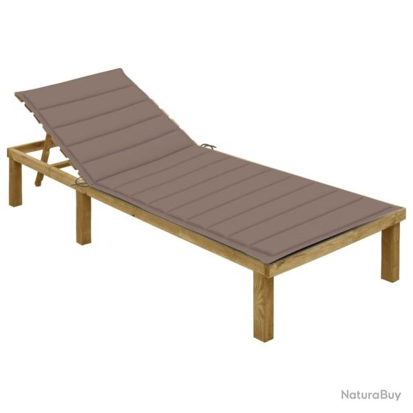 Transat chaise longue bain de soleil lit de jardin terrasse meuble d'extrieur avec coussin taupe b